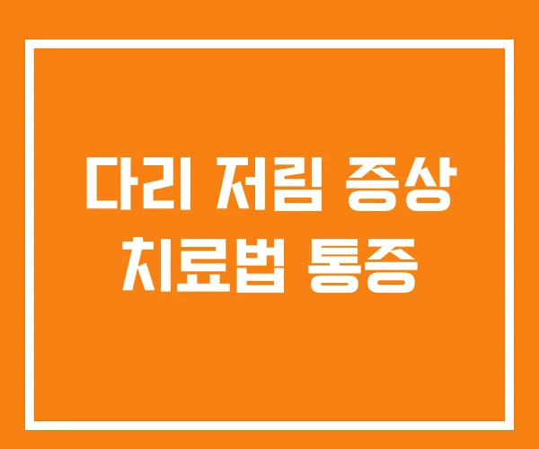 다리 저림 증상 치료법 통증
