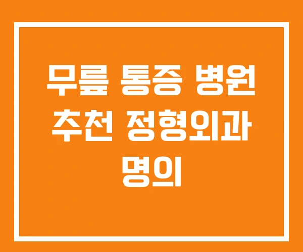 무릎 통증 병원 추천 정형외과 명의