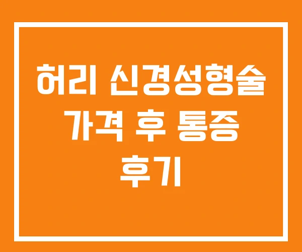 허리 신경성형술 가격 후 통증 후기
