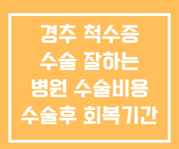 경추 척수증 수술 잘하는 병원 수술비용 수술후 회복기간 경추 척수증 수술 잘하는 병원 수술비용 수술후 회복기간
