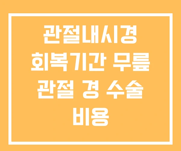 관절내시경 회복기간 무릎 관절 경 수술 비용