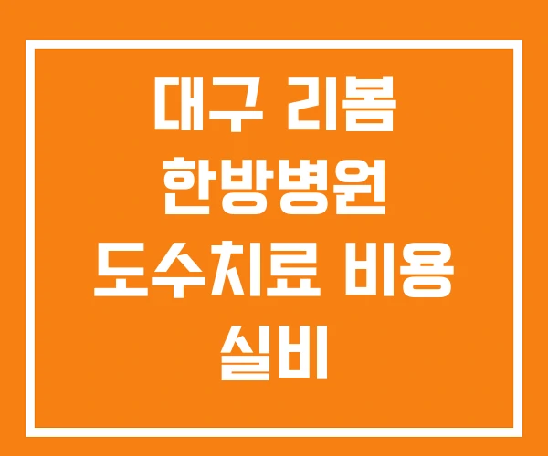 대구 리봄 한방병원 도수치료 비용 실비