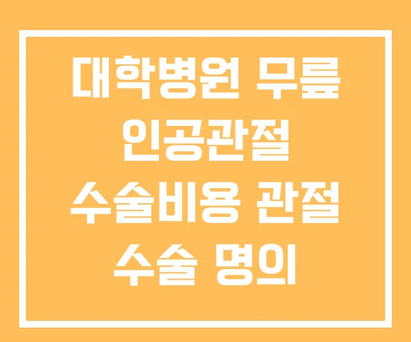 대학병원 무릎 인공관절 수술비용 관절 수술 명의