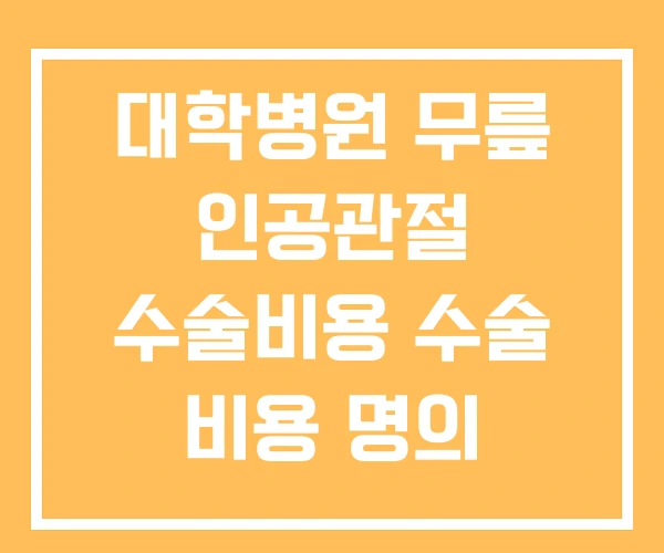 대학병원 무릎 인공관절 수술비용 수술 비용 명의