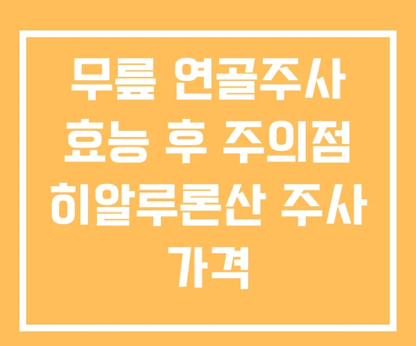 무릎 연골주사 효능 후 주의점 히알루론산 주사 가격