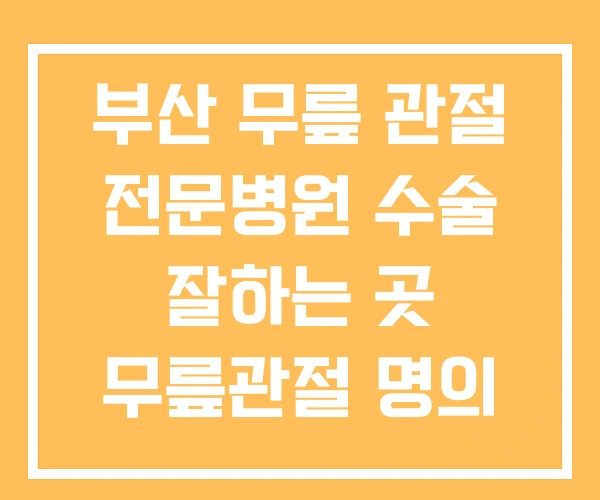 부산 무릎 관절 전문병원 수술 잘하는 곳 무릎관절 명의