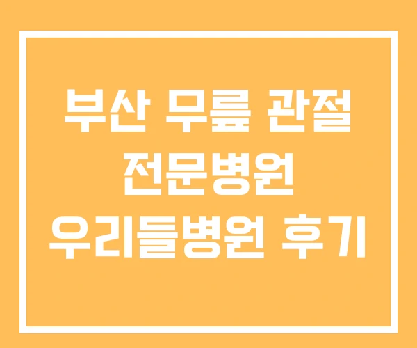 부산 무릎 관절 전문병원 우리들병원 후기