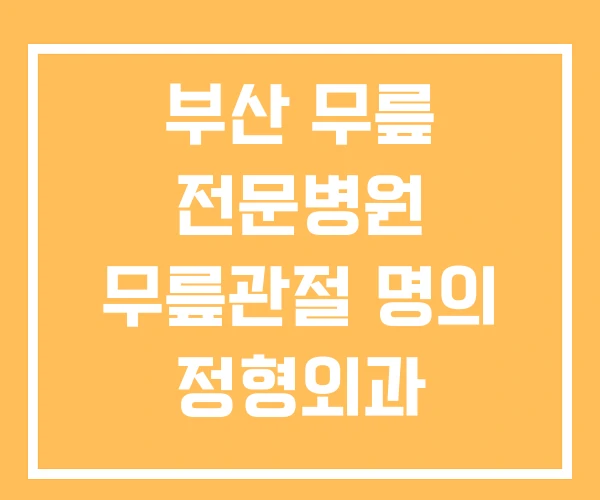 부산 무릎 전문병원 무릎관절 명의 정형외과 부산 무릎 전문병원 무릎관절 명의 정형외과