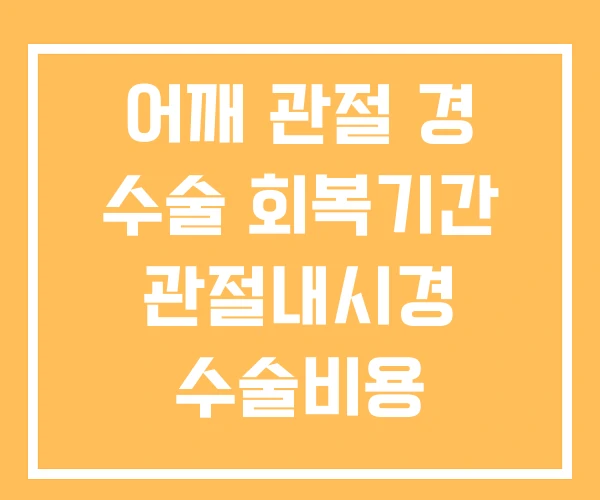 어깨 관절 경 수술 회복기간 관절내시경 수술비용