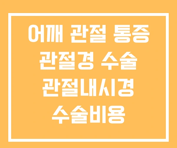 어깨 관절 통증 관절경 수술 관절내시경 수술비용