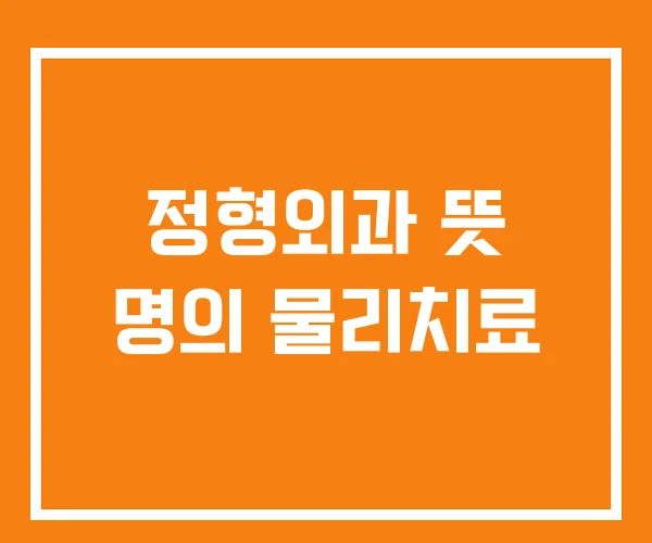 정형외과 뜻 명의 물리치료
